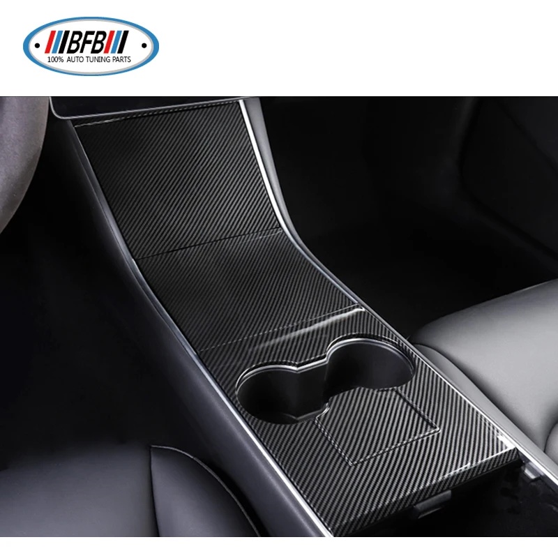 

Carbon Fiber Center Cup Holder Console Panel Cover Frame Trim For Tesla Model 3 2018-2020
