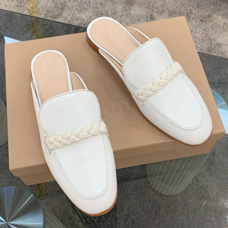 

2022 New Apricot Slip On Mules for Women Luxury Lambskin Outsole Cover Toe Half Slippers Female Mules Lazy Casual Shoes