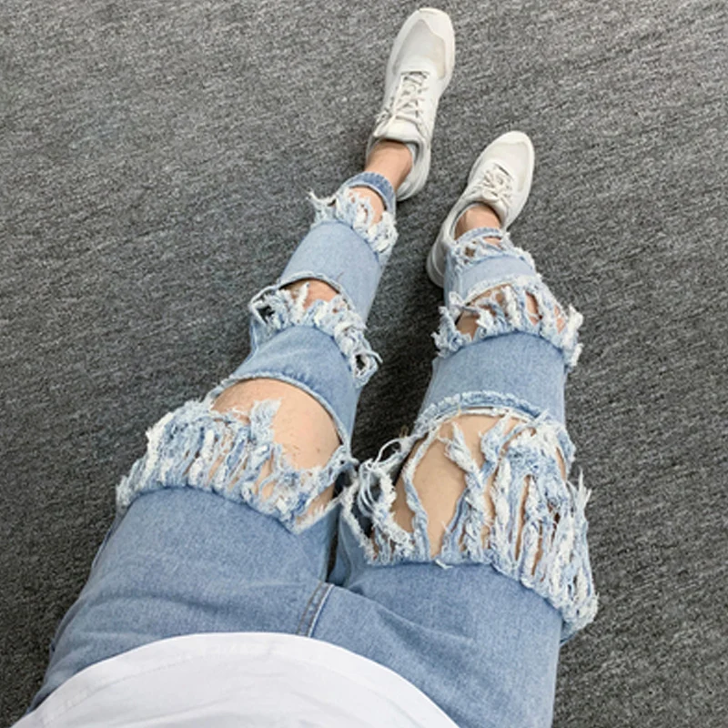 

Джинсы мужские рваные, брюки в стиле хип-хоп, брюки в британском стиле, брюки полной длины, большие размеры