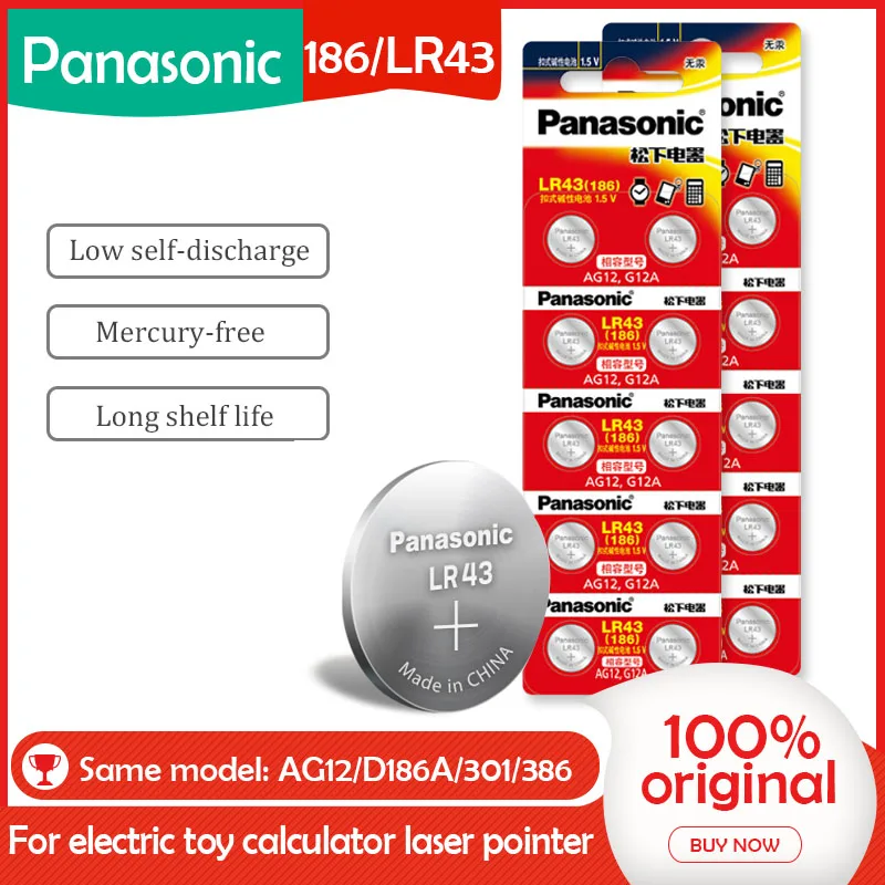 20 X PANASONIC AG12 LR43 186 0% Hg для часов и игрушек 1 5 V Cell щелочные батареи калькулятора |