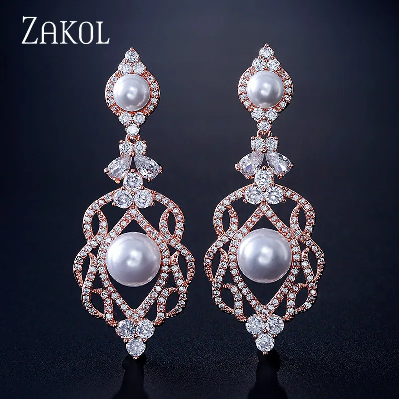 ZAKOL роскошные длинные висячие серьги с цветами и фианитами для элегантных женщин