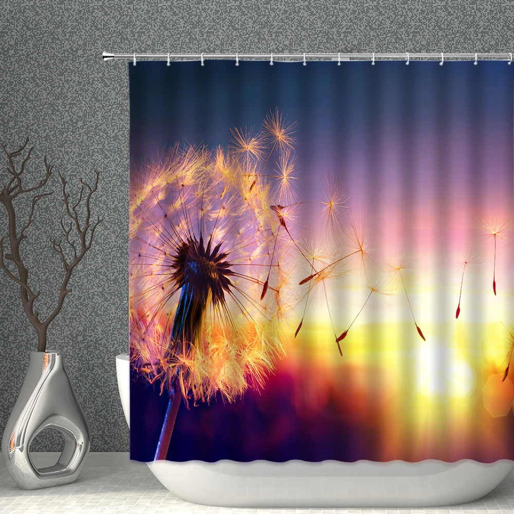 

Green Plant Pattern Shower Curtain Green Leaf Butterfly Animal Dandelion Waterproof Polyester Fabric With Hooks Bathroom Screen