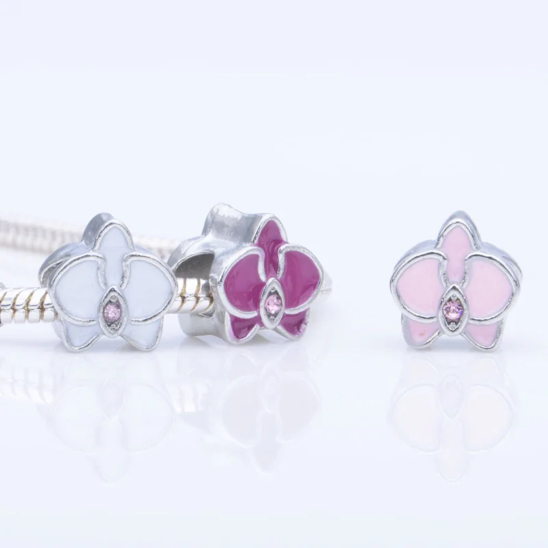 

Pink Enamel Kapok Charm Beads fit Bracelet Female Beads Jewelry Making