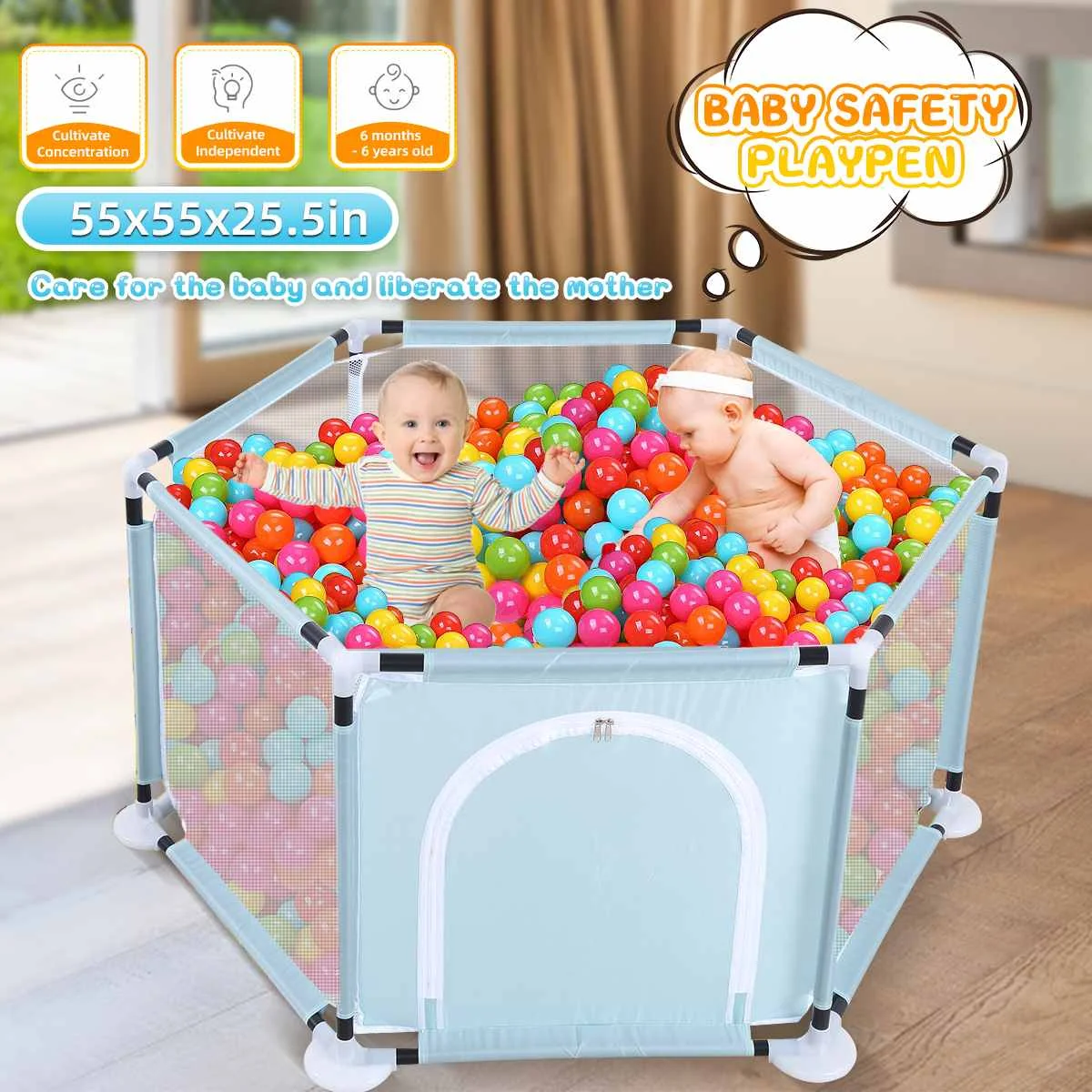 

Baby Children Kids Playpen Extra Large for Indoor Outdoor Activity Safety Mesh Fence Play Yard Playground Dry Pool Toddler Tent