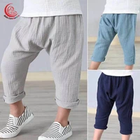 2 7y 2021 summer solid color linen pleated children ankle length pants for baby boys pants harem pants for kids child
