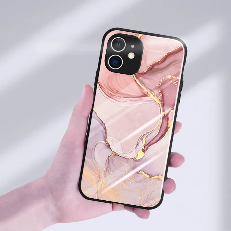 

Luxury Shiny Beautiful Covers Phonecase Cases For iPhone 11 12 Pro Max XR X XS SE TPU Tempered Glass Cover Shell For 6s 7 8 Plus