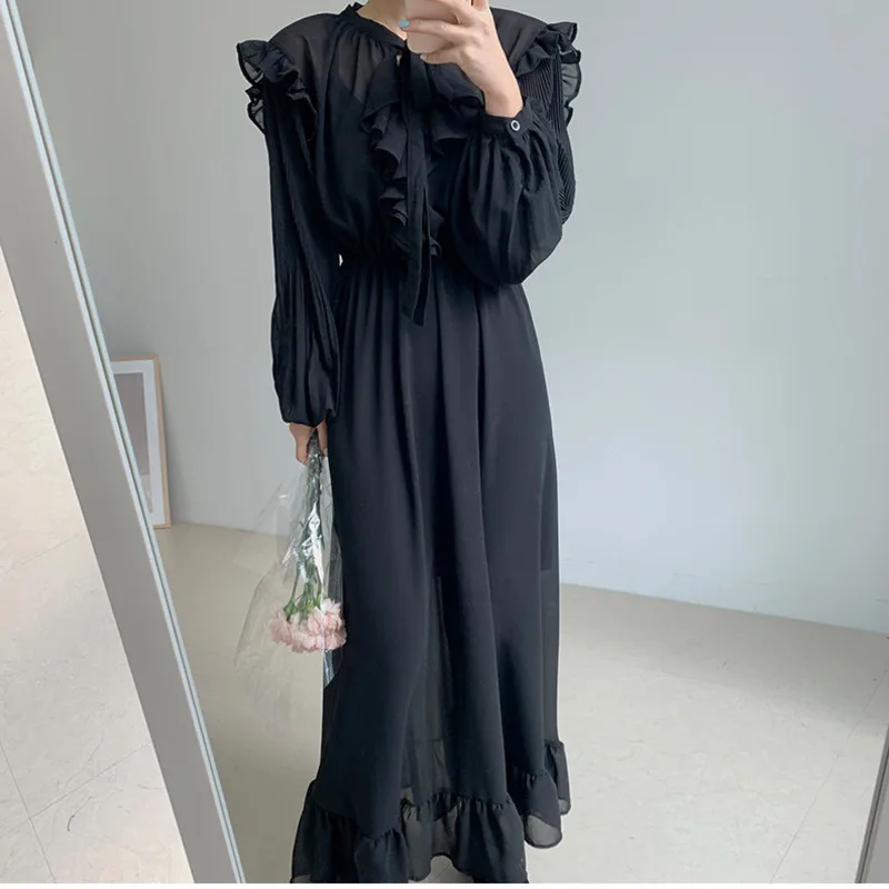 [EWQ] Винтажное с рукавами фонариками Питер Пэн оборками Женское Платье Тренч