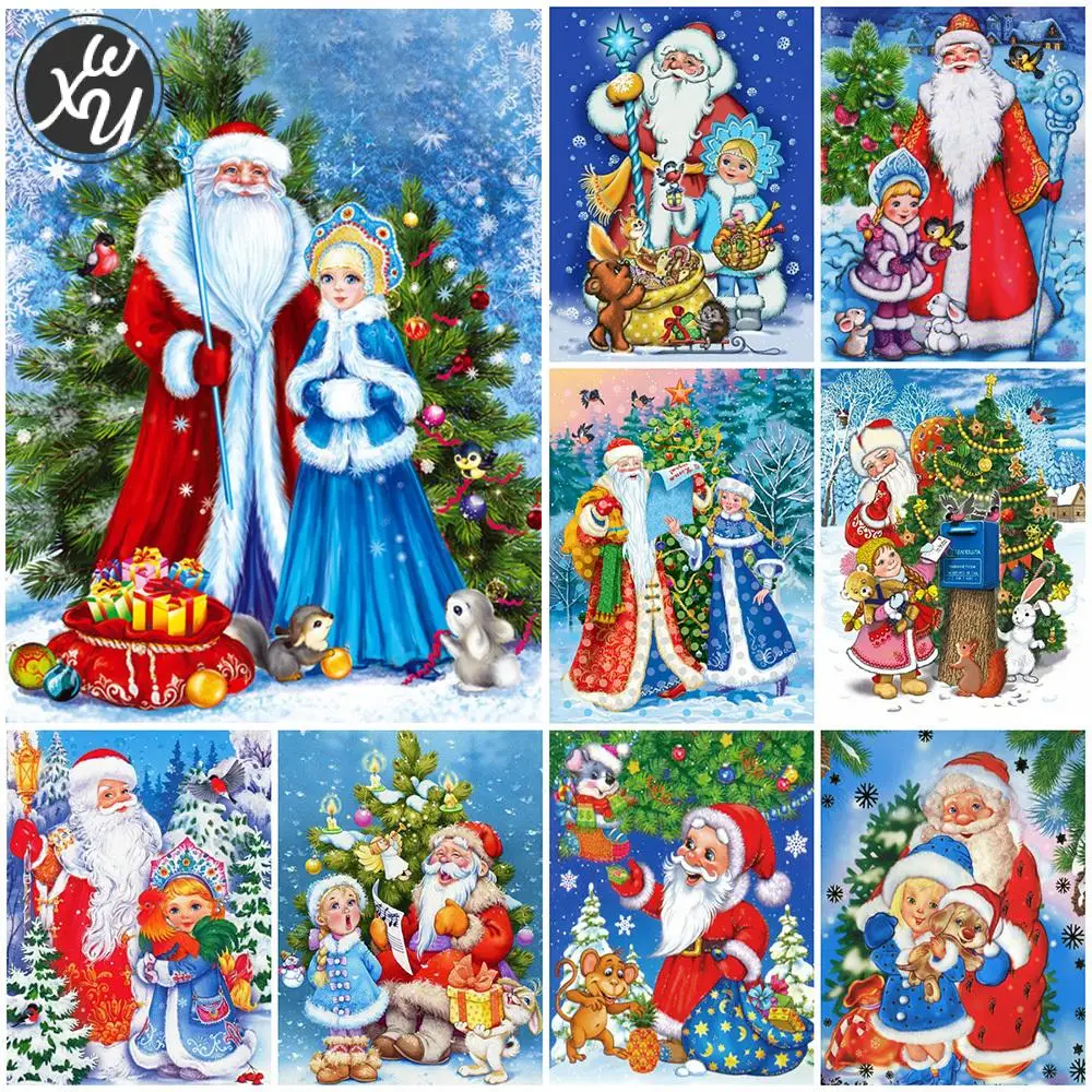 

WEIWEI Diamond Mosaic Santa Claus Round Square Full Cross Stitch Christmas Diamond Painting for Adults Diy Handicraft for Decor