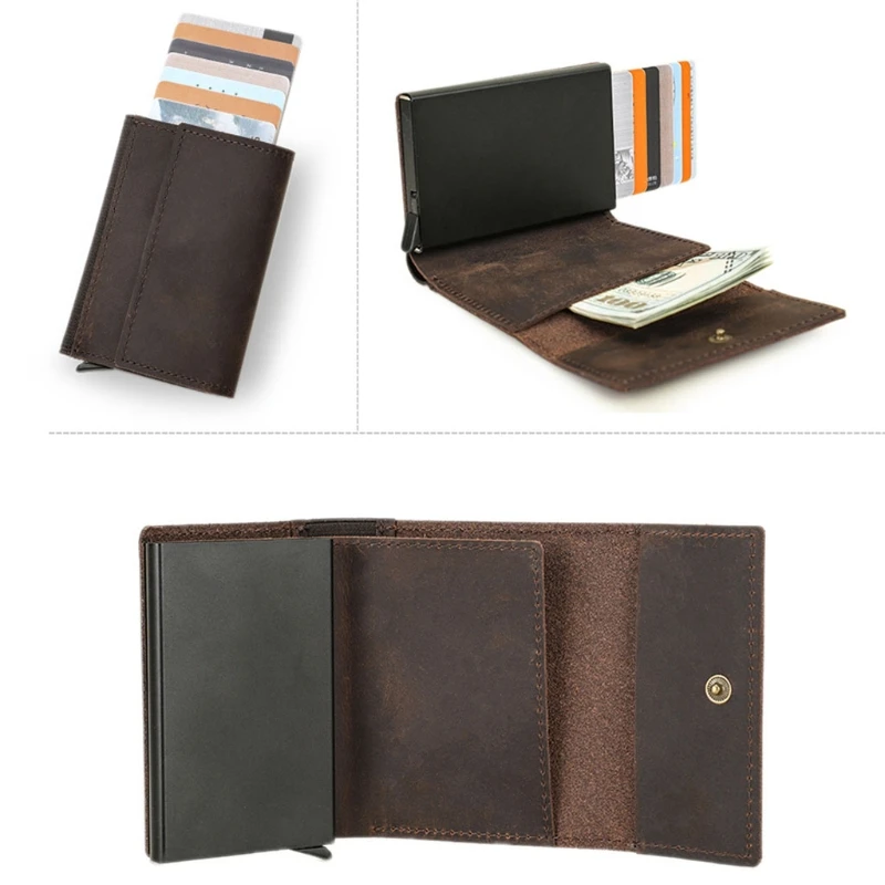 

Vintage RFID Blocking Money Belt Wallet Automatic Pop-up Credit Card Case Purse Cash Pocket for Men