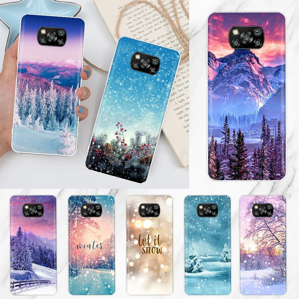 

Cute Winter Snow Case Coque For Xiaomi Poco X3 Pro F3 M3 F1 X3 NFC M2 Mi 11 Lite 5G 11 Ultra Note 10 Pro 9T 10T Cover Funda