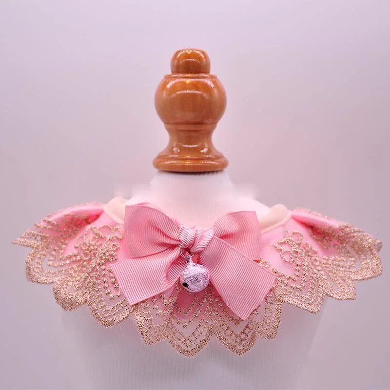 Изысканный кружевной ошейник ручной работы с розовым бантом аксессуары для