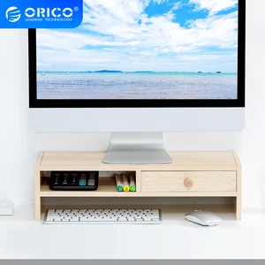 orico wooden monitor stand riser computer universal desktop shelf holder bracket with drawers keyboard storage organizer for pc free global shipping