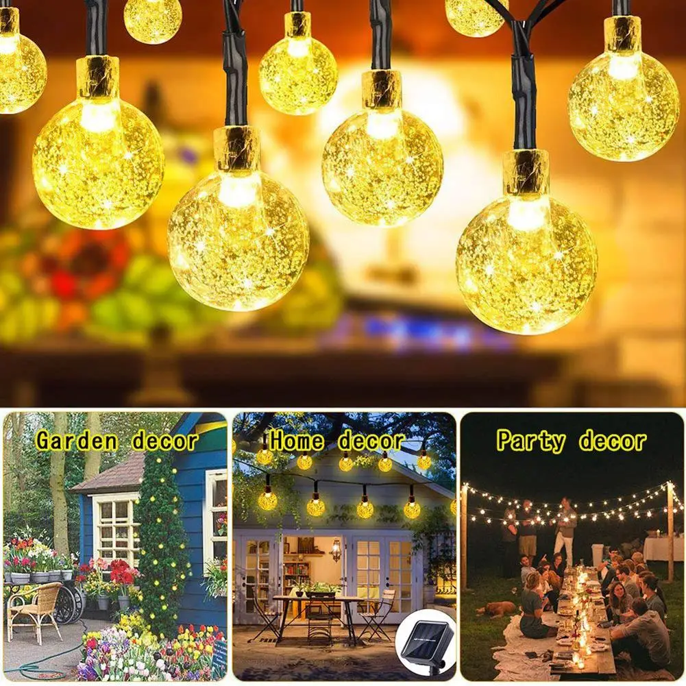 

Solar String Lights Outdoor 50 Leds Crystal Globe Lights with 10m Waterproof Solar Powered Patio Light for Garden Party Decor