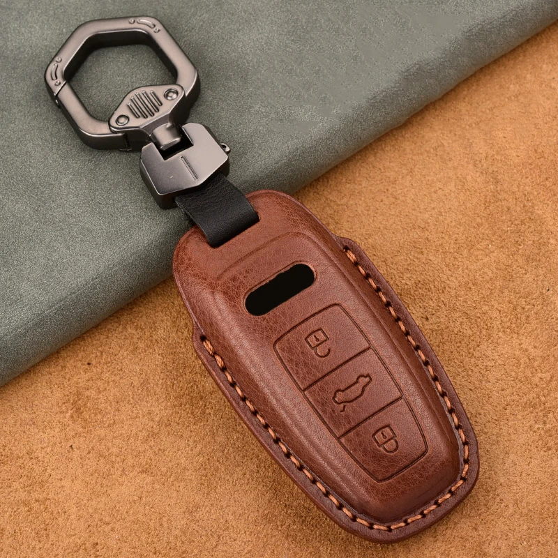 

Genuine Leather Car Key Cover Key Case for Audi A6 C8 A7 A8 Q8 2018 2019 2020 Key Case Protect Keychain Key Ring