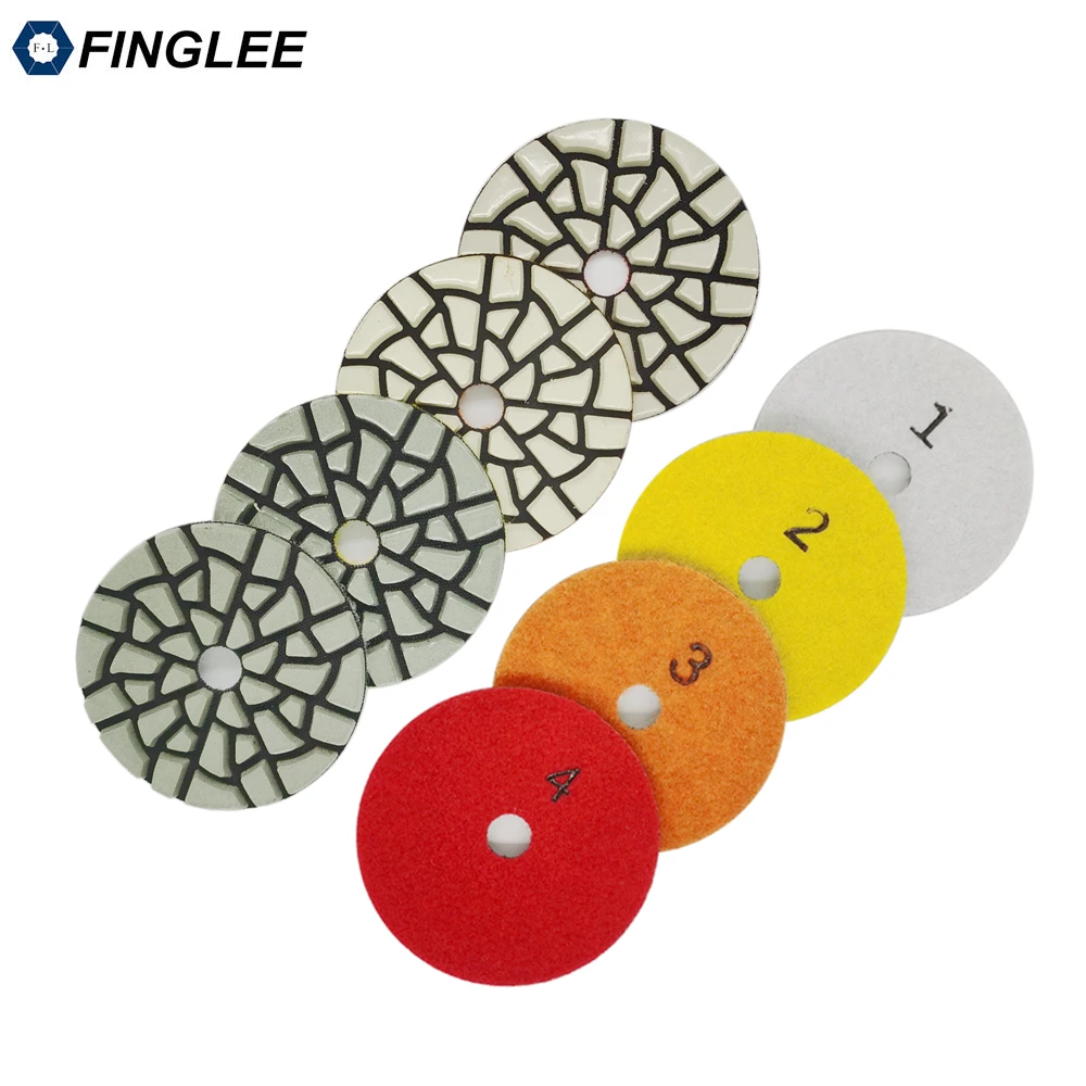 FINGLEE 4 Inch 4 Step Diamond Dry Polishing Pads For Marble Terrazzo Concrete Floor