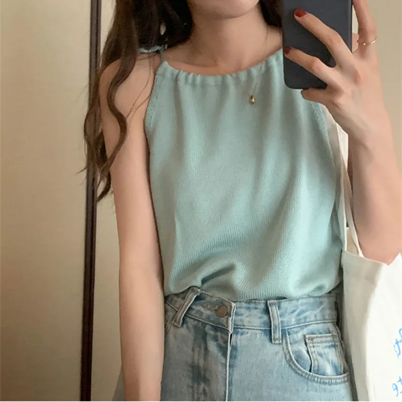 

Женский трикотажный топ без рукавов, однотонный топ в Корейском стиле, 2 цвета, размеры X1854, лето 2021