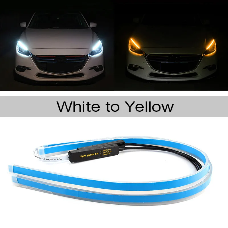 white turn yellow 2 шт 30 см x 45 см/60 см Гибкая автомобиля DRL светодиодный Габаритные огни с последовательным направляющего выступа сигнала поворота светильник для головной светильник - Цвет: white turn yellow