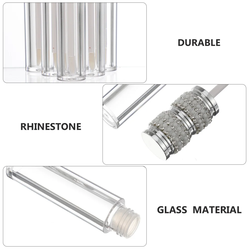 

6pcs Rhinestone Inlaid Lip Gloss Containers Empty DIY Lip Gloss Tubes