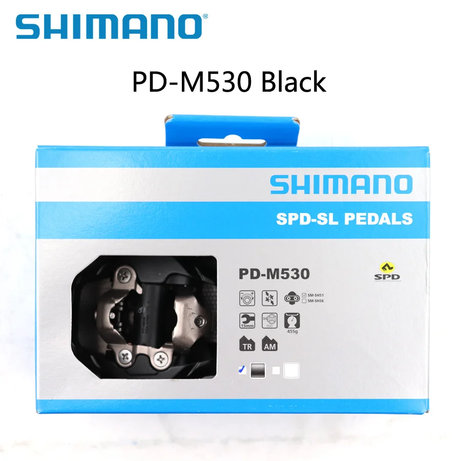 SHIMANO PD-M530 педаль SPD MTB Трейл без клипса педали с бутсами оригинальная коробка черный белый включает SM-SH51 Запчасти для горного велосипеда