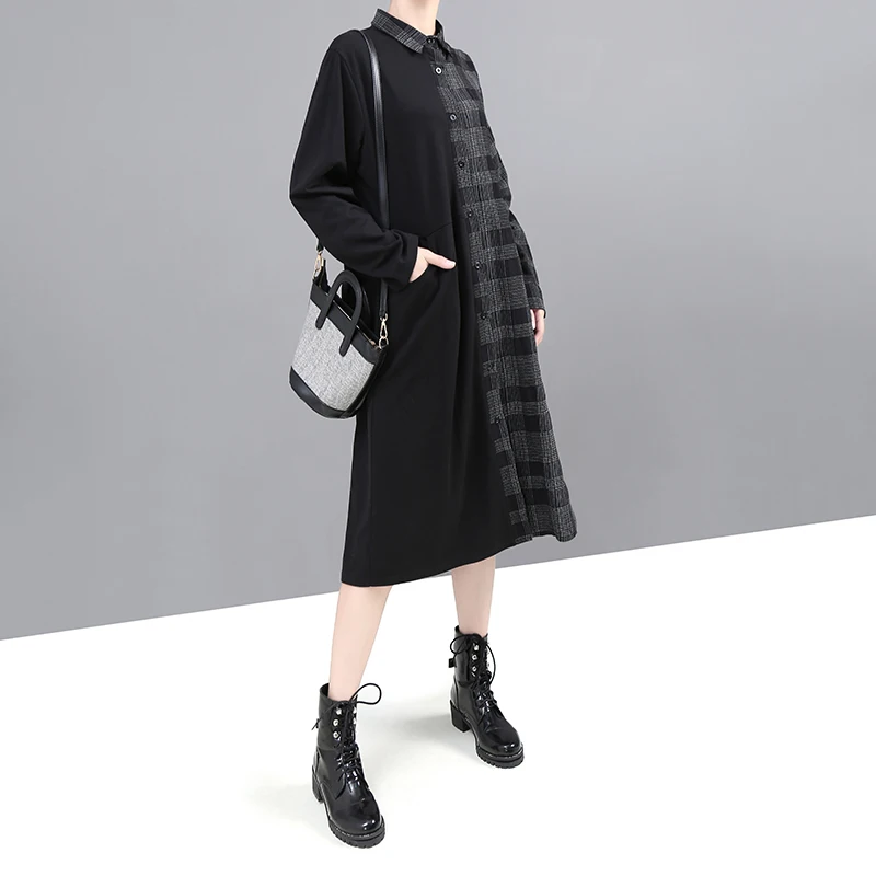 * Новинка 2019 Женское зимнее модное черное платье-рубашка с длинным рукавом и