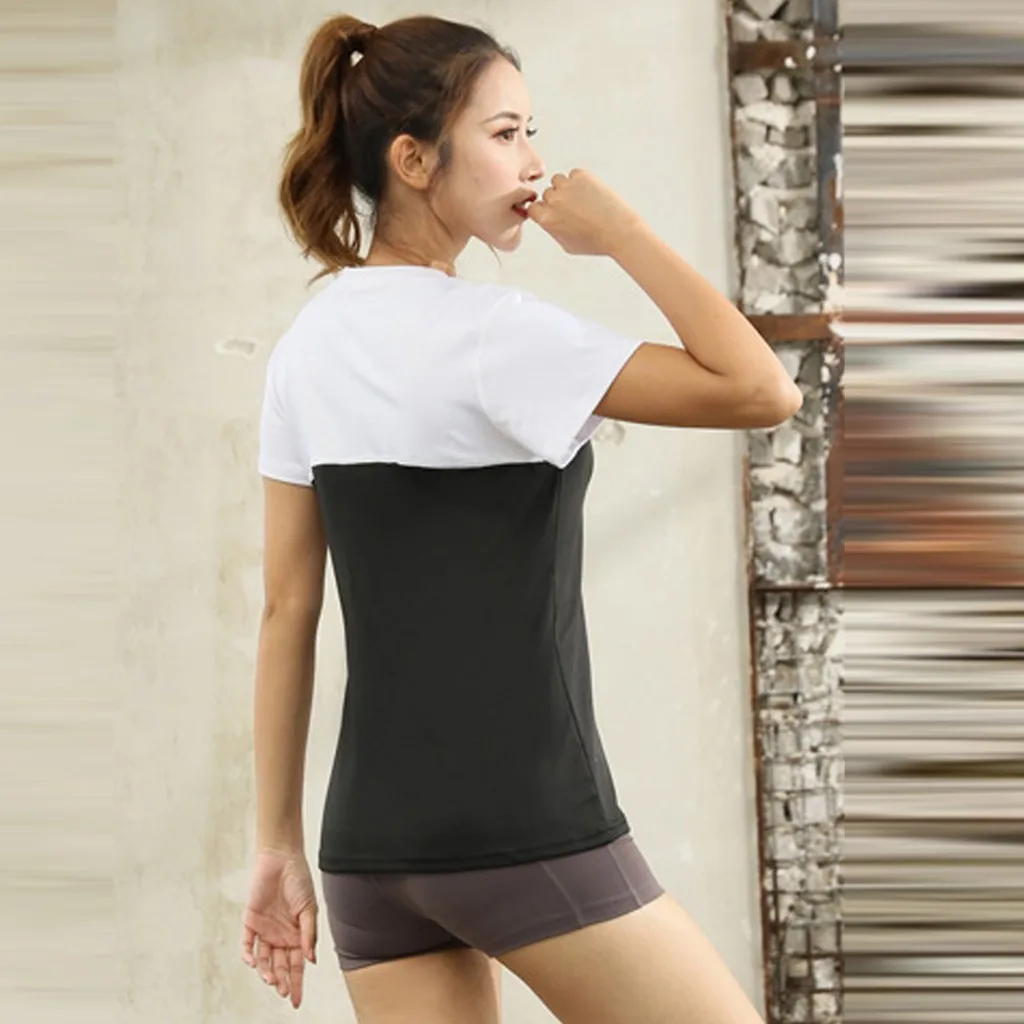 Женский топ для йоги спортивные футболки черно-белая одежда фитнеса футболка с