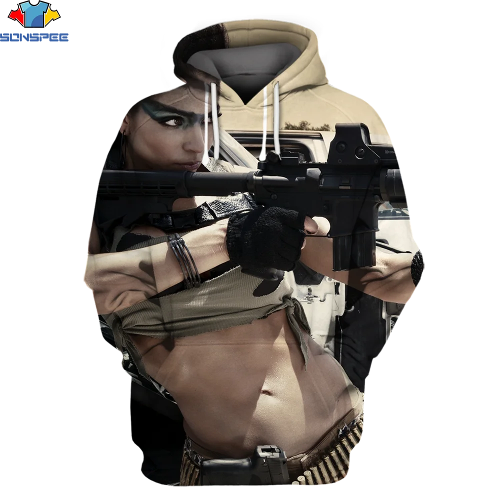 

SONSPEE 3D Hot Gun Girl Fashion Design 3D Print Hoody Sweatshirts Mens Gun Fire Polluvers Tracksuits Streetwear Casual Ouitwear