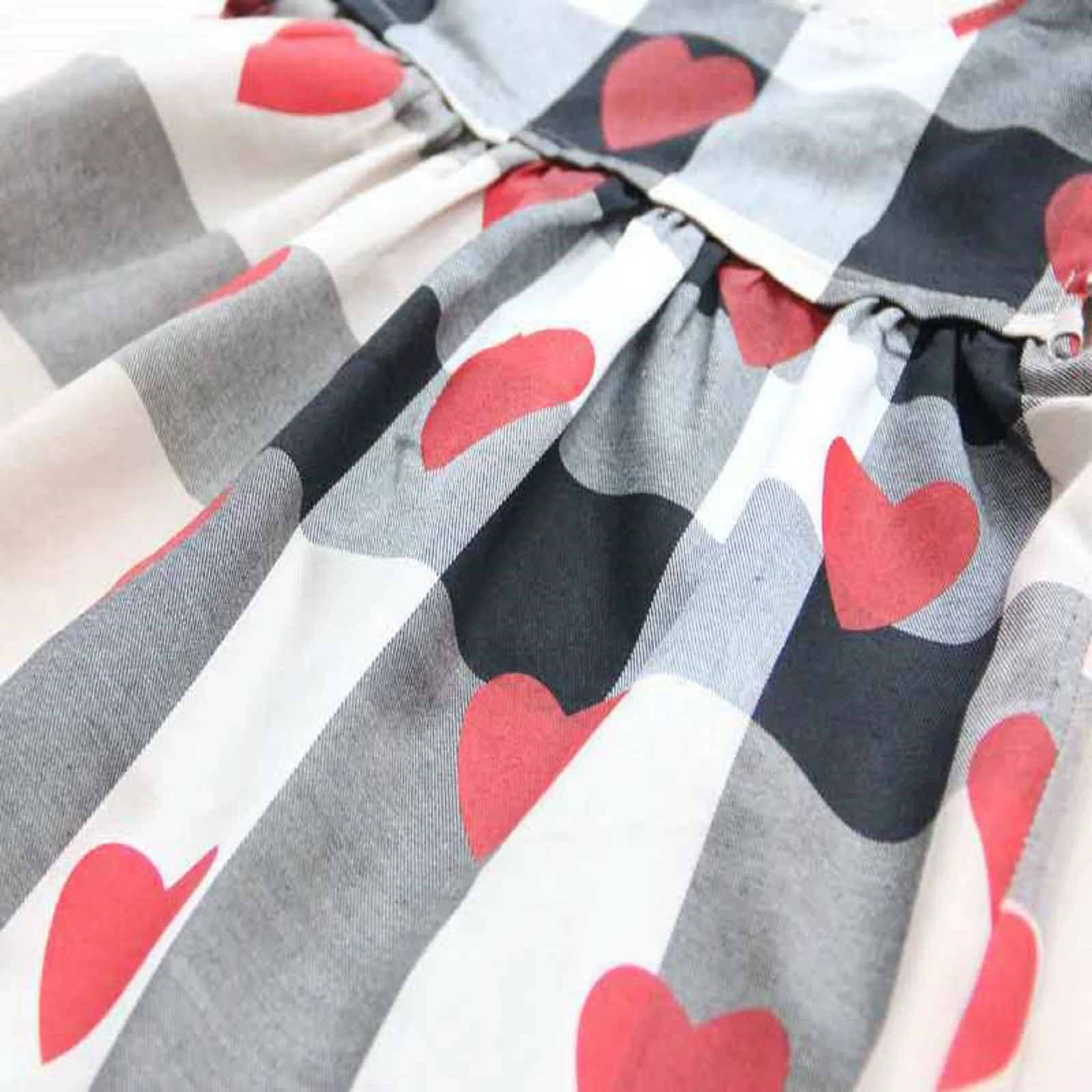 

Summer Baby Girls Dress Valentine's Day High-Waist Short Sleeve Round Collar Plaid Heart Printed Princess Pleated Fall Dresses