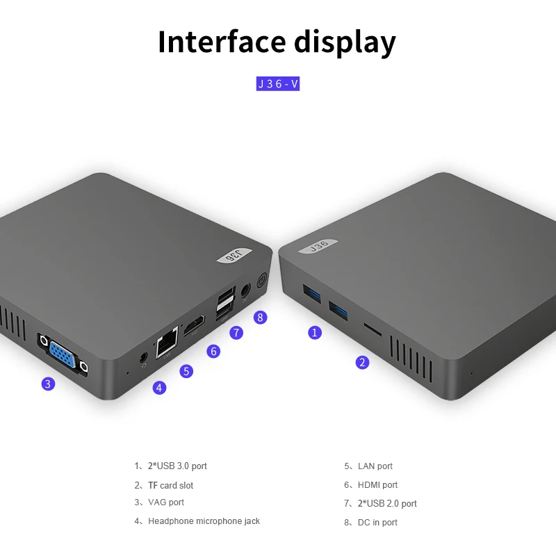 J36-V Мини ПК Intel3165 Windows 10 J3160 4 Гб+ 64 Гб BT4.0 USB3.0 HDMI 1,4+ VGA 2,5 дюйма HDD 2,4 ГГц/5,8 ГГц WiFi TF карта мини ПК