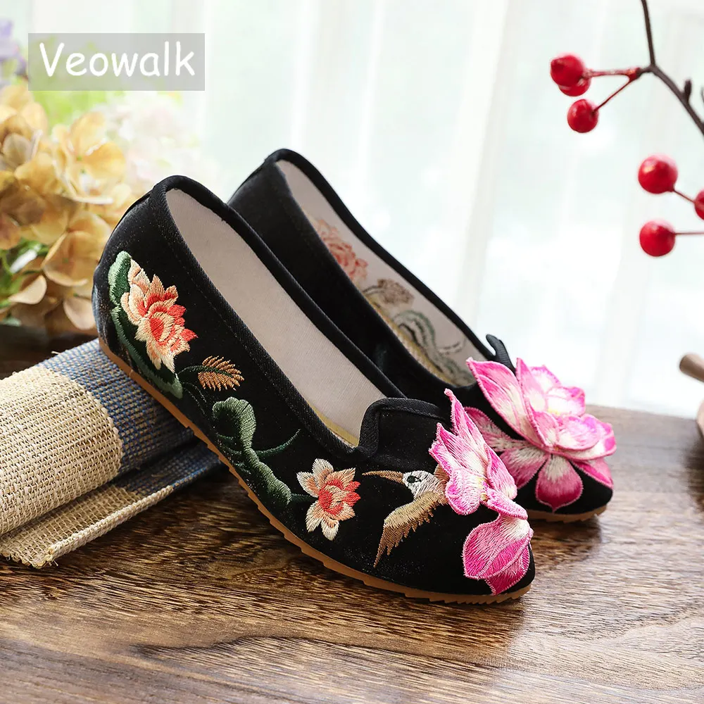 Veowalk/Новинка Женские парусиновые балетки на плоской подошве с острым носком и