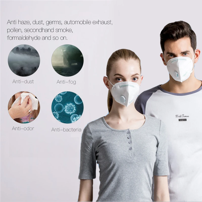 10 шт. PM2.5 фильтр дыхательный анти-смог Анти-пыль рот Маска анти-запах ветрозащитный ушной крючок маска складной нетканый с клапаном маска KZ001