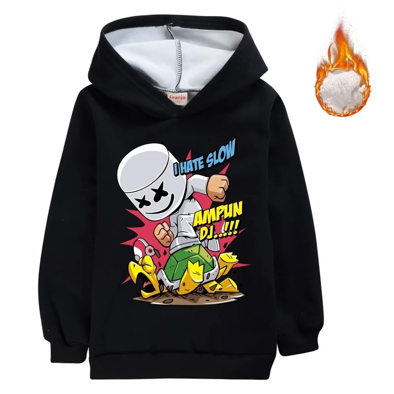 Свитшот с капюшоном для мальчиков и девочек Свободный пуловер DJ Marshmello на