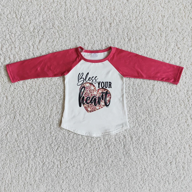 

Wholesale Toddler Valentine's Day Clothes Bless Your Heart Shirt Baby Tee Red Tops Children Boutique Fashion Spring Clothing