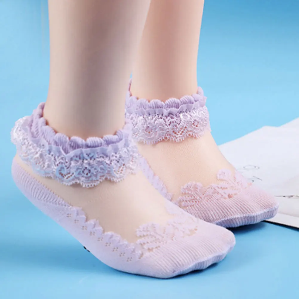 Calcetines con volantes de encaje para beb&eacute;s y ni&ntilde;as, de algod&oacute;n suave, transpirables, de 0 a 6 a&ntilde;os-1