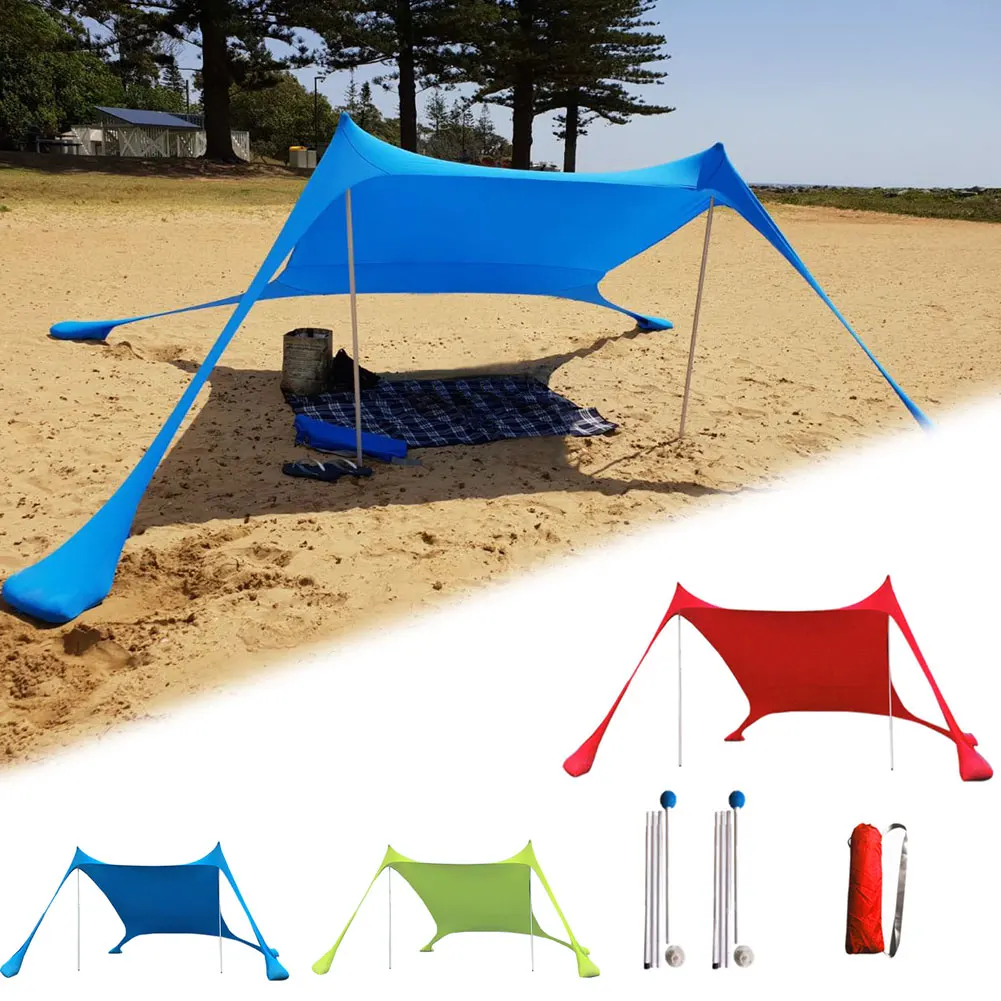 

Family Beach Sunshade Lightweight Sun Shade Tent With Sandbag Anchors 4 Free Pegs UPF50+ UV Large Canopy For Parks Outdoor