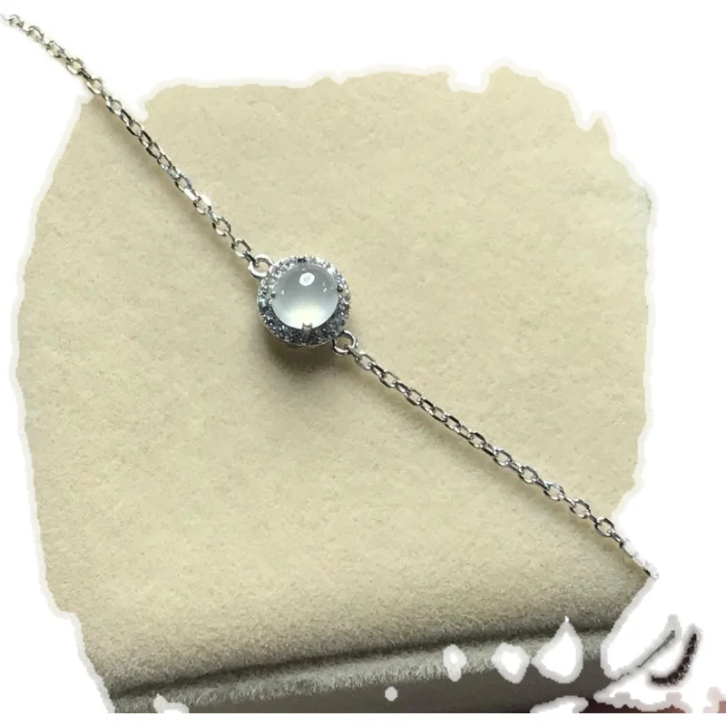 

New Water Drop S925 Sterling Silver Inlaid Ice-like Chalcedony Jade Egg Surface Bracelet Women's Simple Exquisite Style for