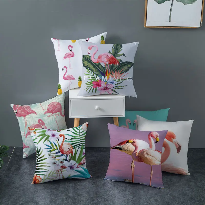 

Летние Фламинго Подушка Чехол тропические растения зеленые листья Декоративная Подушка Чехол Фламинго тропический подушки для растений к...