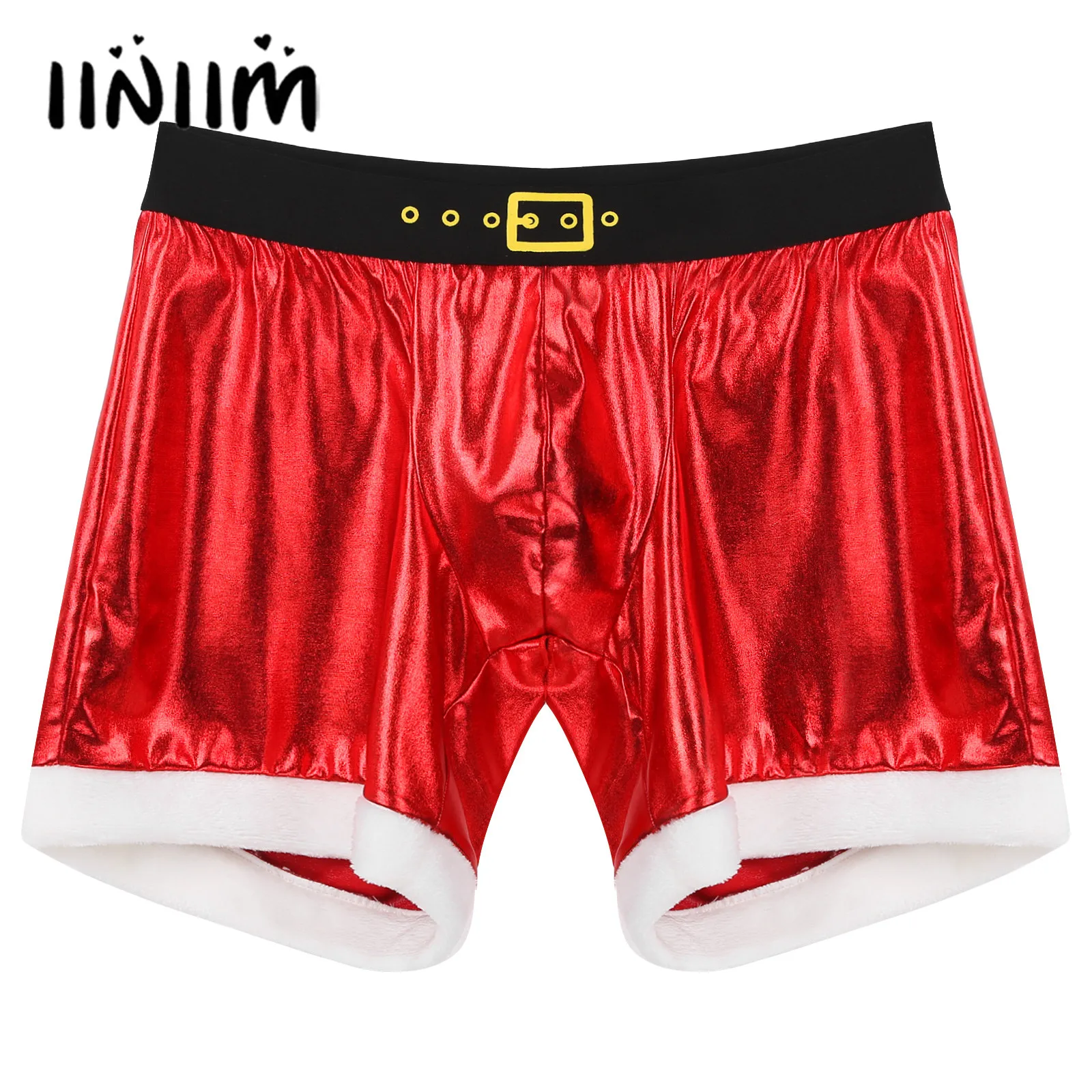 

Сексуальное мужское Фланелевое рождественское нижнее белье, блестящее металлическое нижнее белье, боксеры с открытыми ягодицами, шорты, бр...