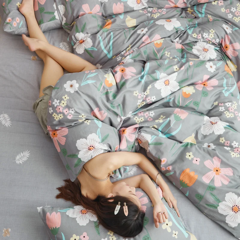 

3/4pcs Blue Plaid Pure Cotton Bedding Sets With Duvet Cover Bed Sheet Pillowcase Cute Bed Linen King Queen Full Twin Size