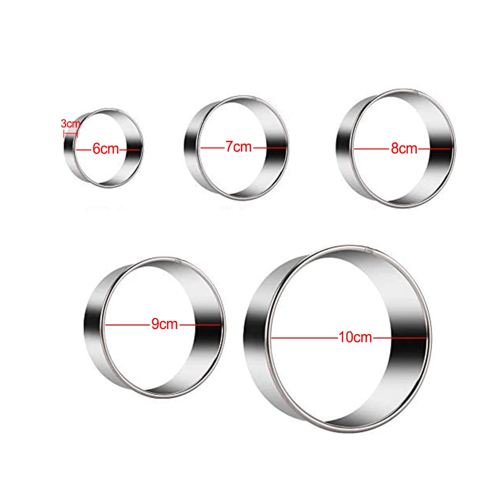 5 шт./набор Круглые формы для печенья из нержавеющей стали Резак для теста Для выпечки дома на кухне 6/7/8/9/10 см Инструменты.