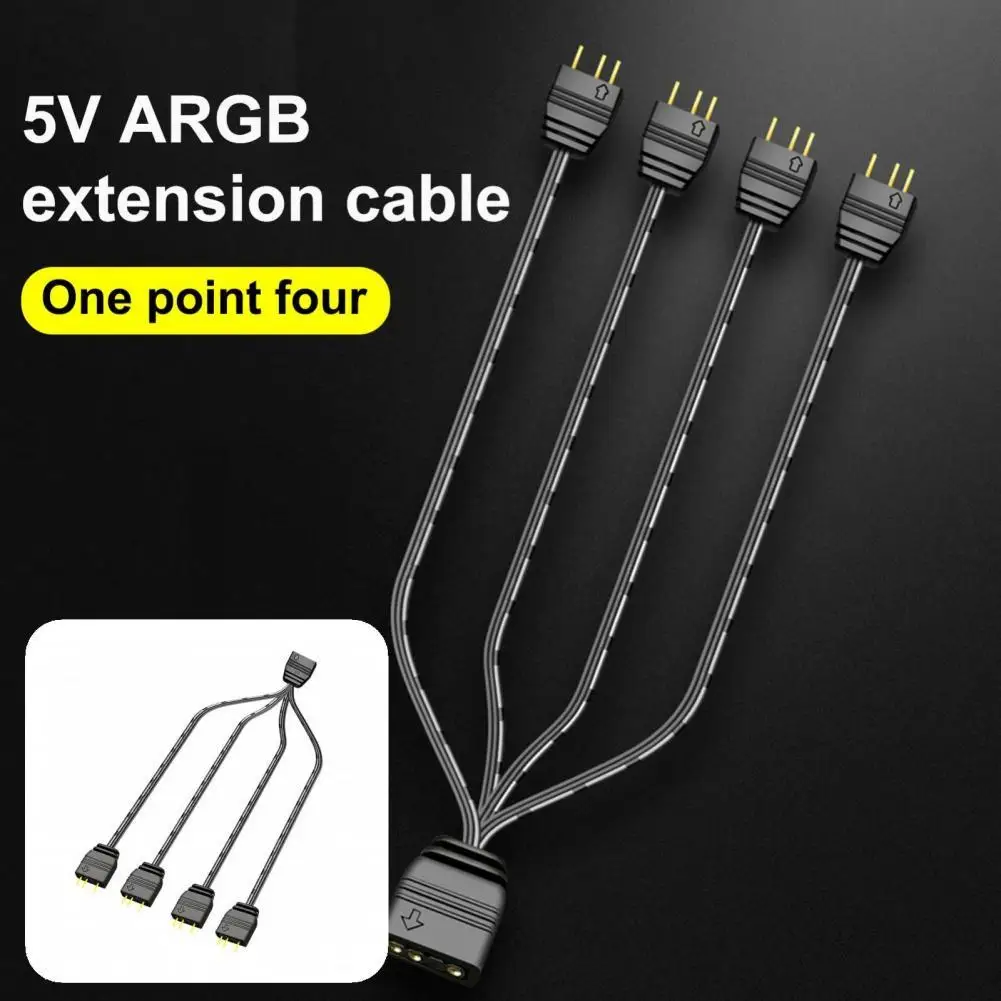 

33.5cm COOLMOON Useful 1 to 4 Mainboard ARGB Splitter Cable Black ARGB Adapter Cable Standard for Office