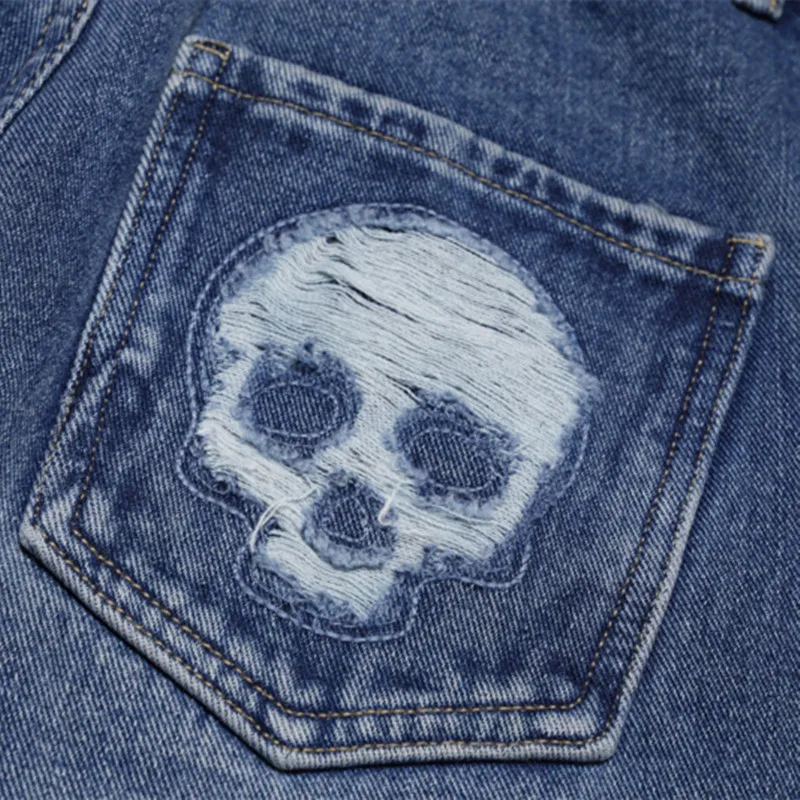 2021 New Arrival Cross Skull Embroidery Hole Ripped Men Vintage Jeans Trousers Hip Hop Oversize Straight Women Denim Wide Pants
