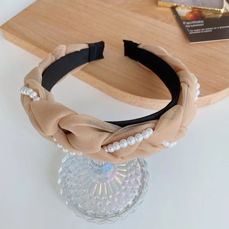 

Pearl Braided Headband Mesh Headband French Headband Braided Headband Pretty Broad-Brimmed Korean Version Headband Retro