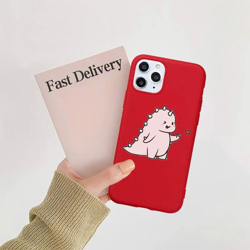 

Cute Dinosaur Baby Fashion Phone Case Candy Color Red for iPhone 11 12 pro XS MAX 8 7 6 6S Plus X 5S SE 2020 XR