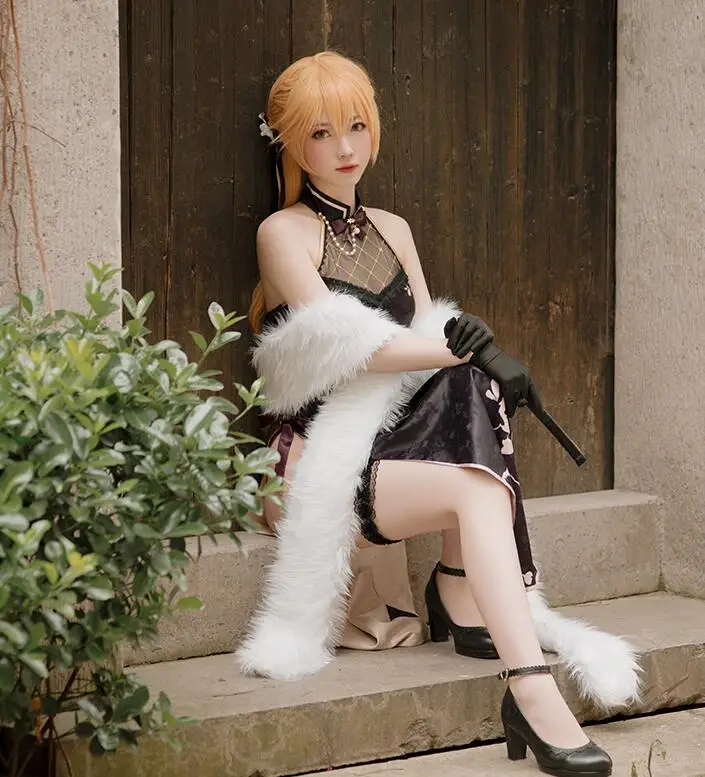 Женское платье-Ципао для косплея платье с фронтальной линией и искусственным