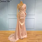 Атласные вечерние платья Serene Hill персикового цвета в стиле Русалочки 2021, элегантные женские вечерние платья с бусинами LA71344