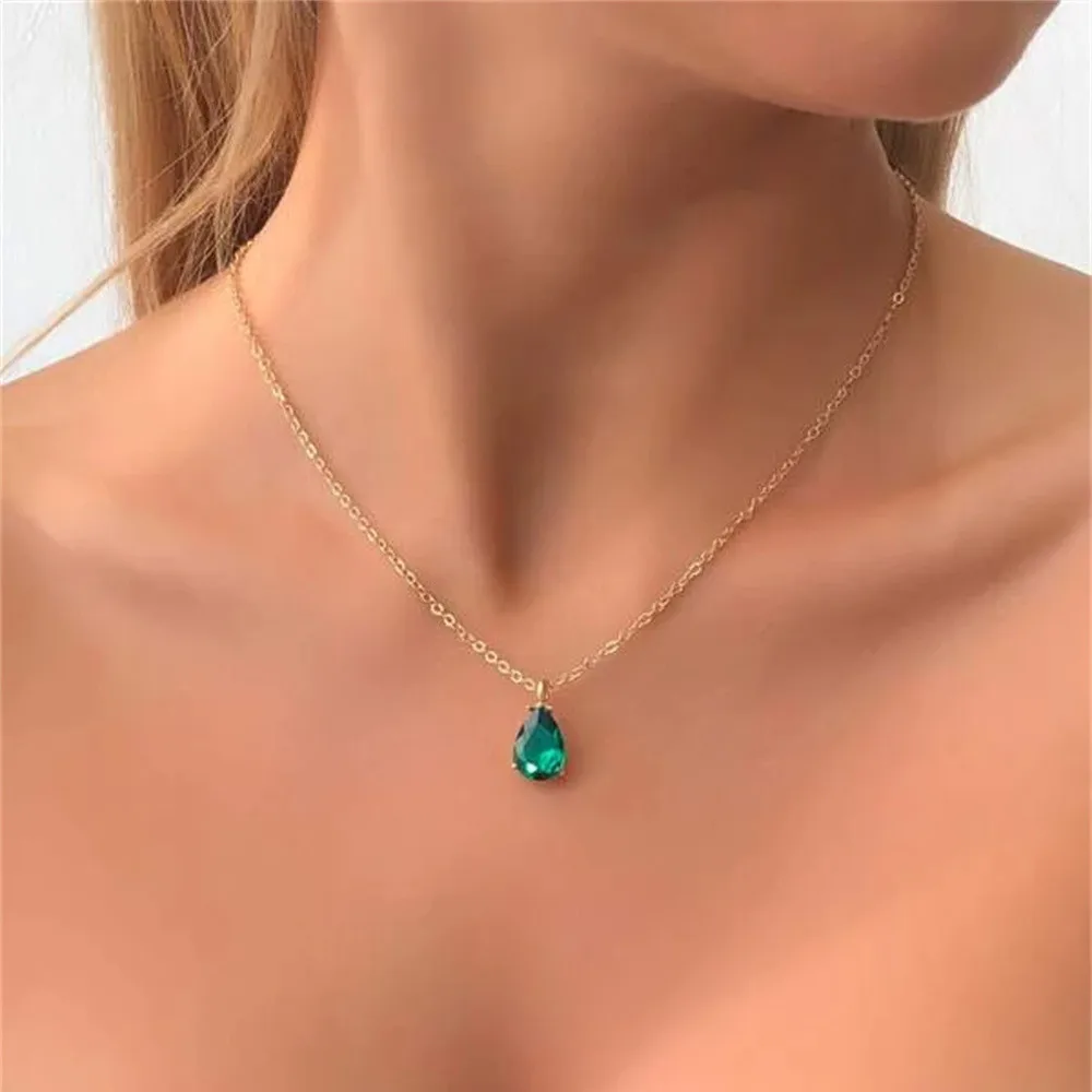 

Fashion Boho Simple Gold Multicolor Crystal Drop Pendant Choker Necklace For Women Vintage Collar Bead Chain Jewelry Party Gift