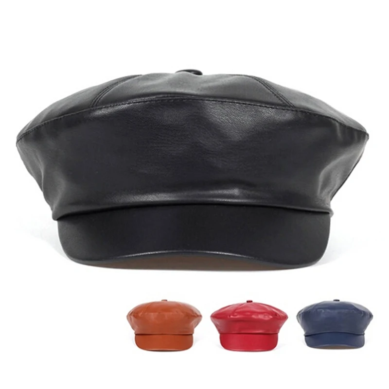 

1PC Vintage Womens Ladies Faux PU Leather Beret Hat French Cap Winter Gifts