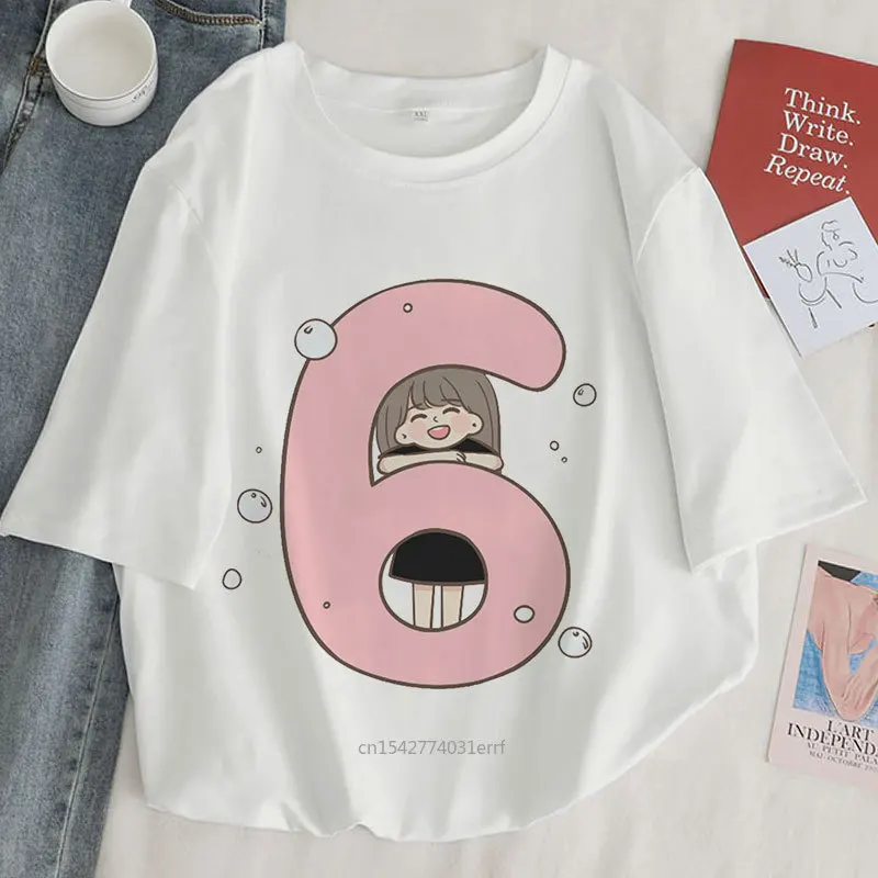 

Kawaii Numeral Graphic Print T-shirt Women Harajuku Birthday Short Sleeve Aesthetic White Top Tee