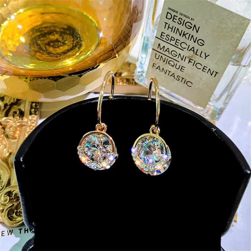 FYUAN Zircon Geometric Dangle Earrings for Women Bijoux Exquisite Small Circle Crystal Drop Statement Gifts | Украшения и
