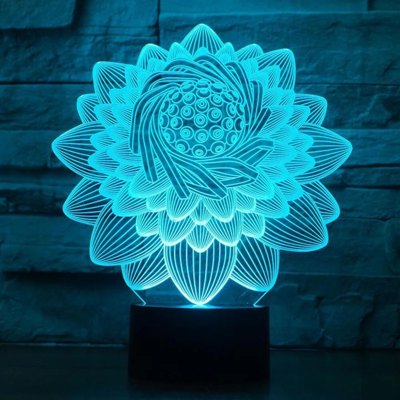 7 Красочные градиент атмосфера лампа USB LED Настольная цветок 3D светодиодный